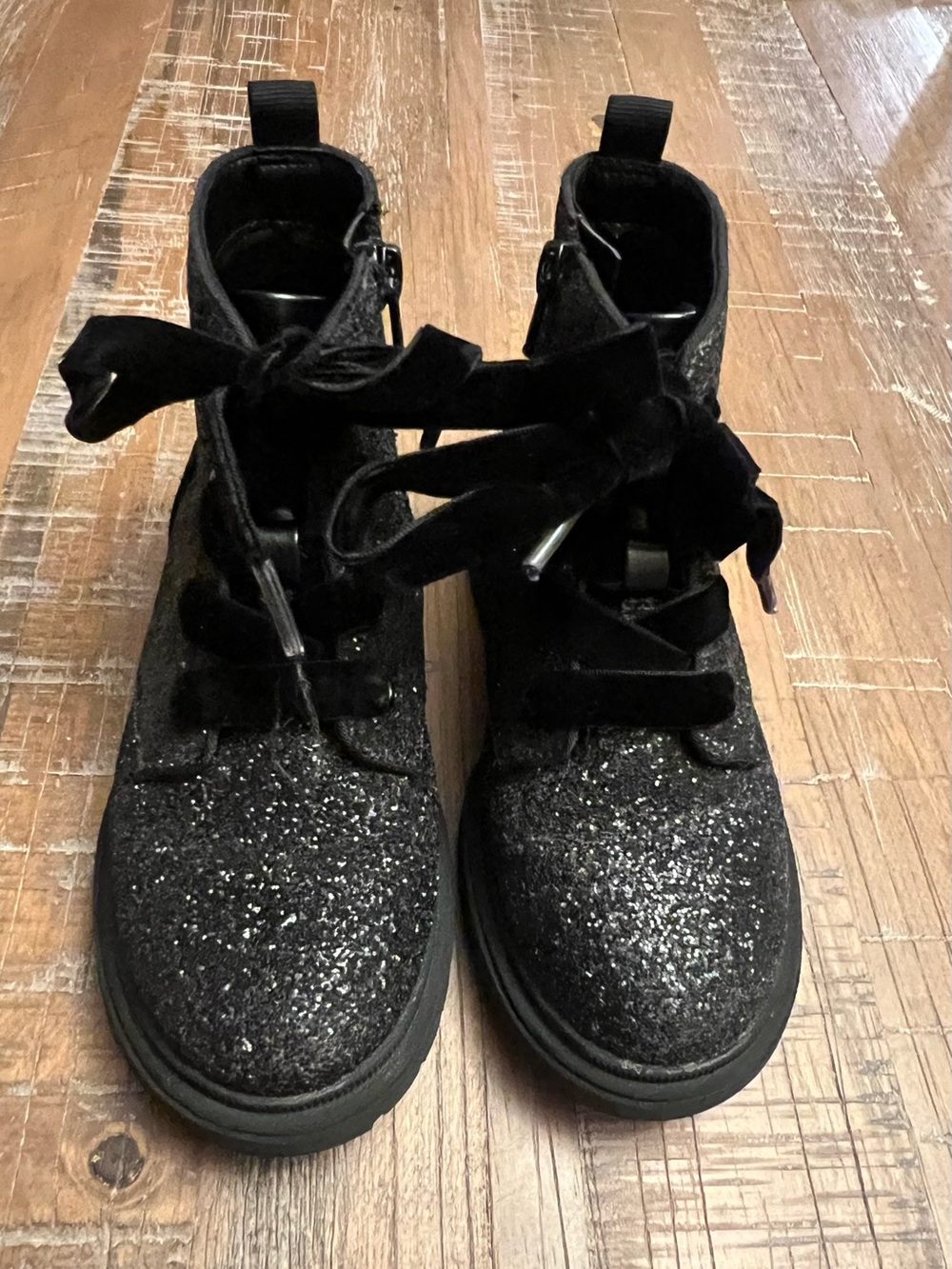 Toddler Cat & Jack Sparkle Black Velvet Lace-Up Boots